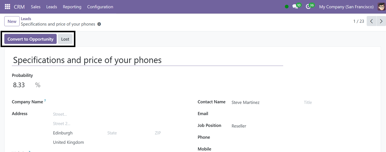 Odoo 18 crm