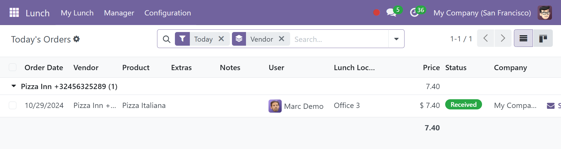 Odoo 18 lunch
