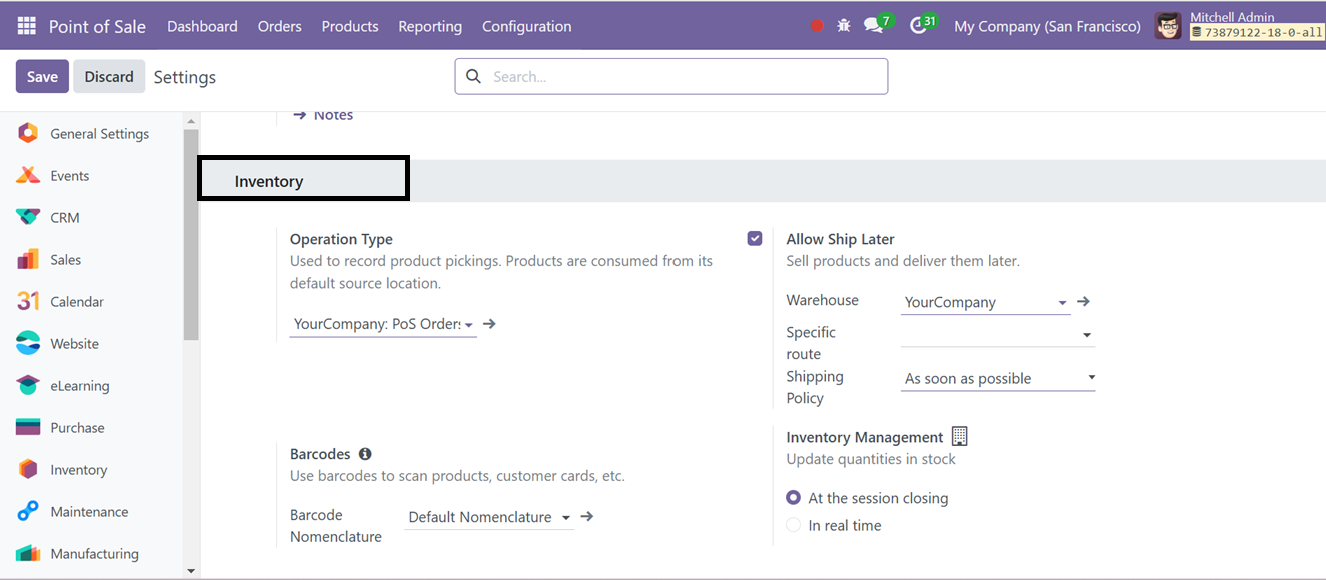 Odoo 18 point of sale and restaurant